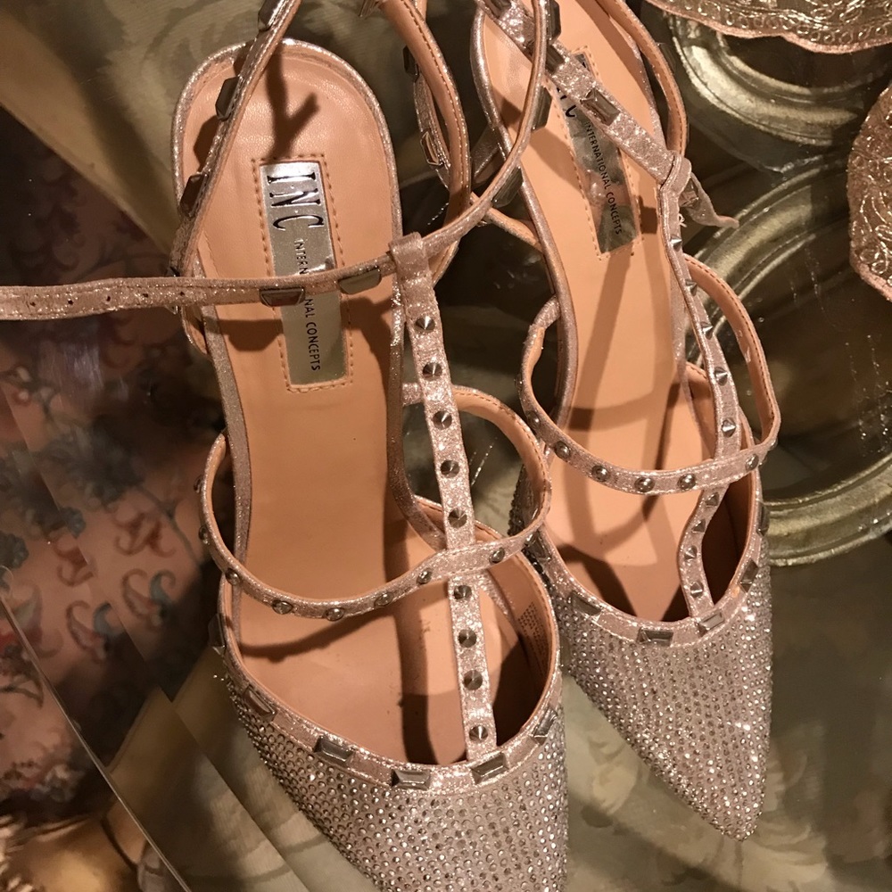 INC International Concepts Rose Gold Strappy Pointed Toe Heels